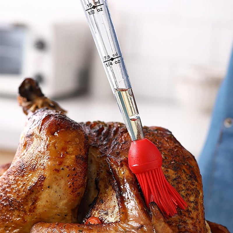 Mikim Turkey Baster Syringe Large, Long Meat Basters for Cooking & Basting, Plastic Turkey Baster with Marinade Injector Needle, Silicone Bulb & Basting Brush and Cleaning Brush, Red 3/4 oz - Image 4